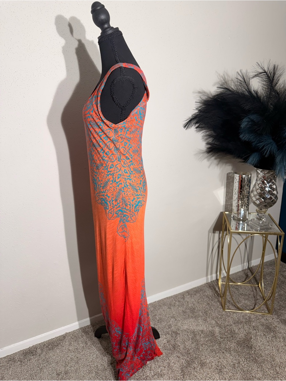 Tommy Bahama Maxi Dress Orange Teal Paisley Print Sleeveless Resort Wear Size L. - Picture 8 of 12